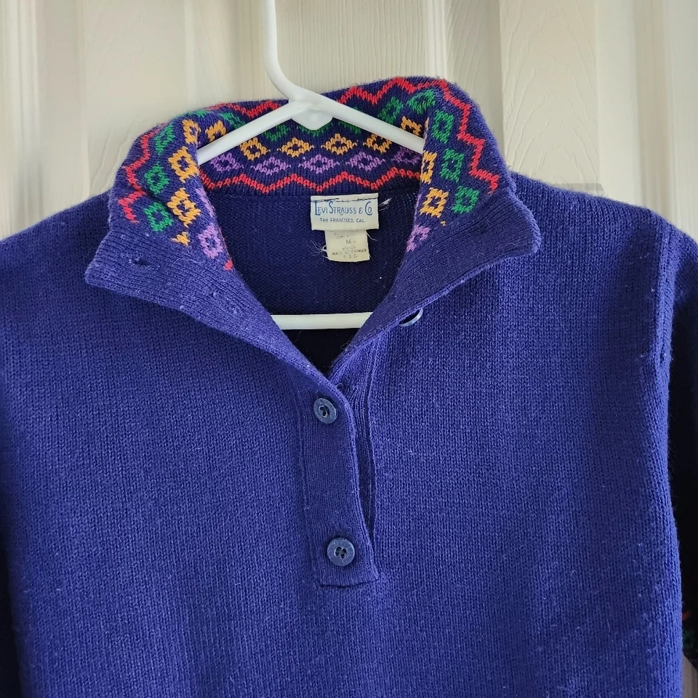 Vintage Levi Strauss Co Womens‎ Sweater Geometric Rainbow Collar Size M - Picture 3 of 7